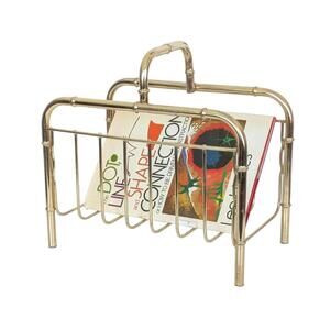 Vintage Brass Faux Bamboo Magazine Rack - Book Holder - Gold Tone Caddy